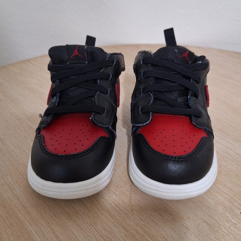 Jordan 1 Low Kids Black and Red Sneakers 8C